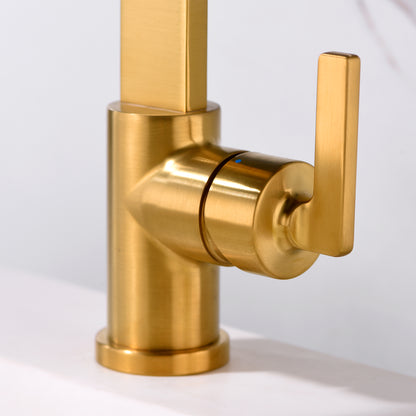 Single Hole Single-Handle Bathroom Faucet with drain in Brushed Gold