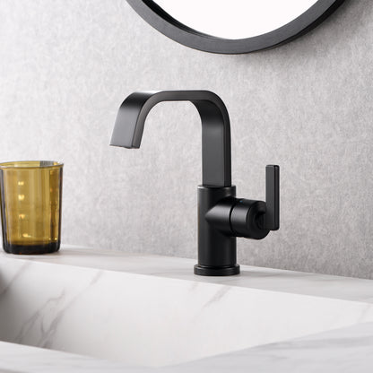 Single Hole Single-Handle Bathroom Faucet with drain in Matte Black