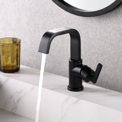 Single Hole Single-Handle Bathroom Faucet with drain in Matte Black