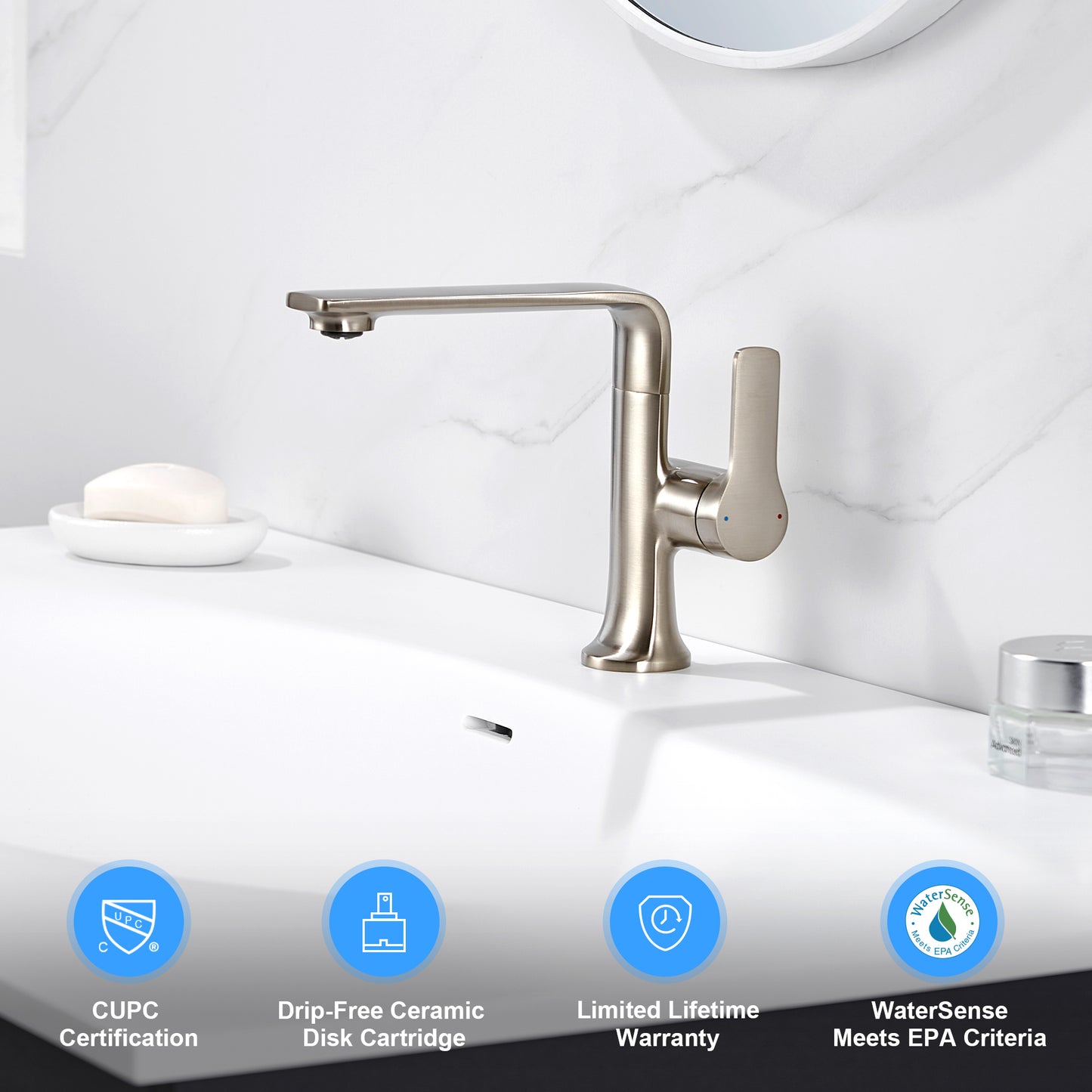 Varen Single Hole Single-Handle Bathroom Faucet with drain in Brushed Nickel