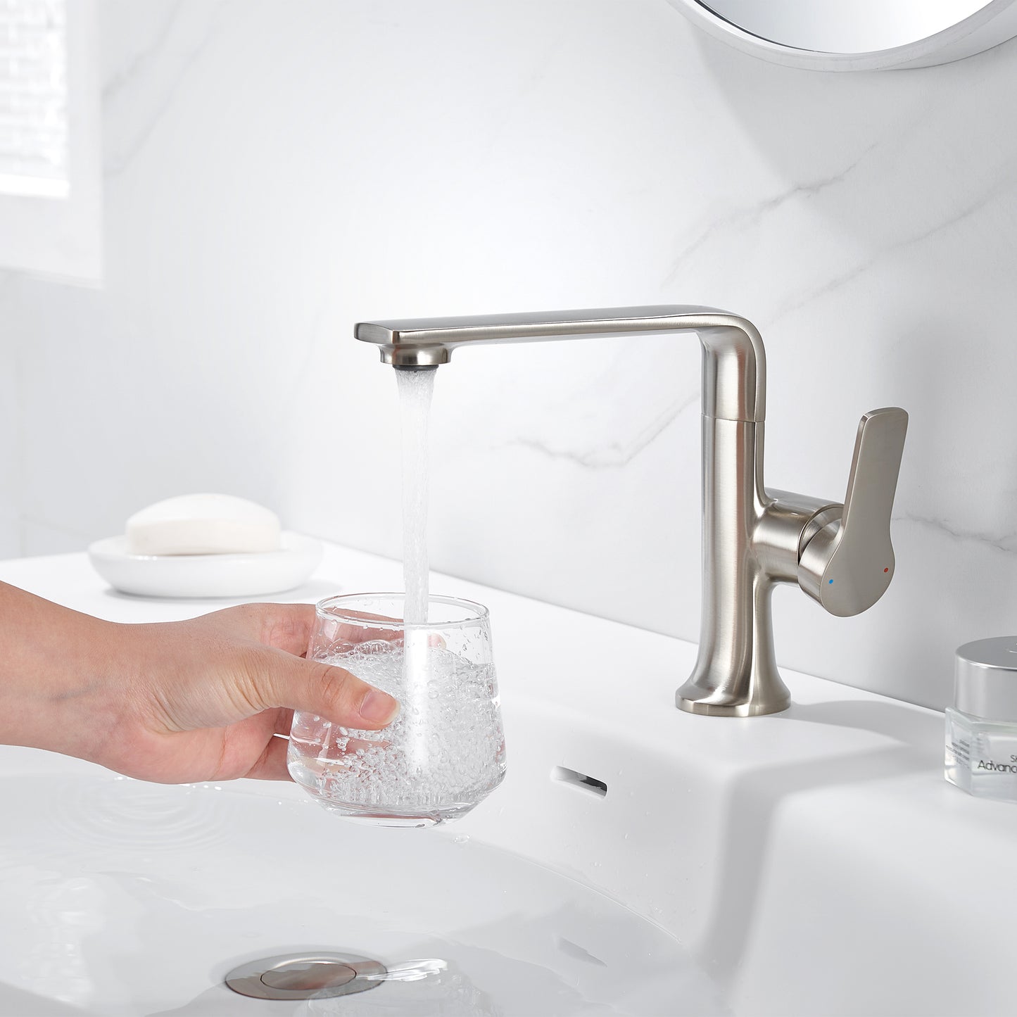 Varen Single Hole Single-Handle Bathroom Faucet with drain in Brushed Nickel