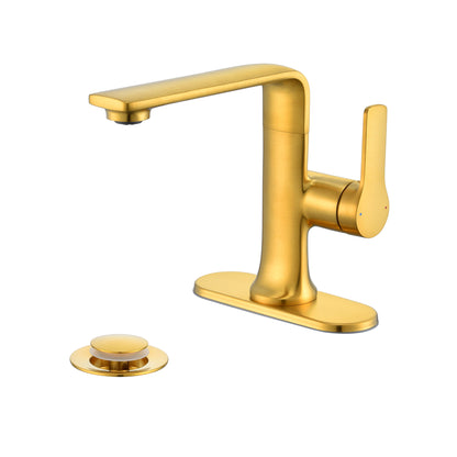 Varen Single Hole Single-Handle Bathroom Faucet with drain in Brushed Gold