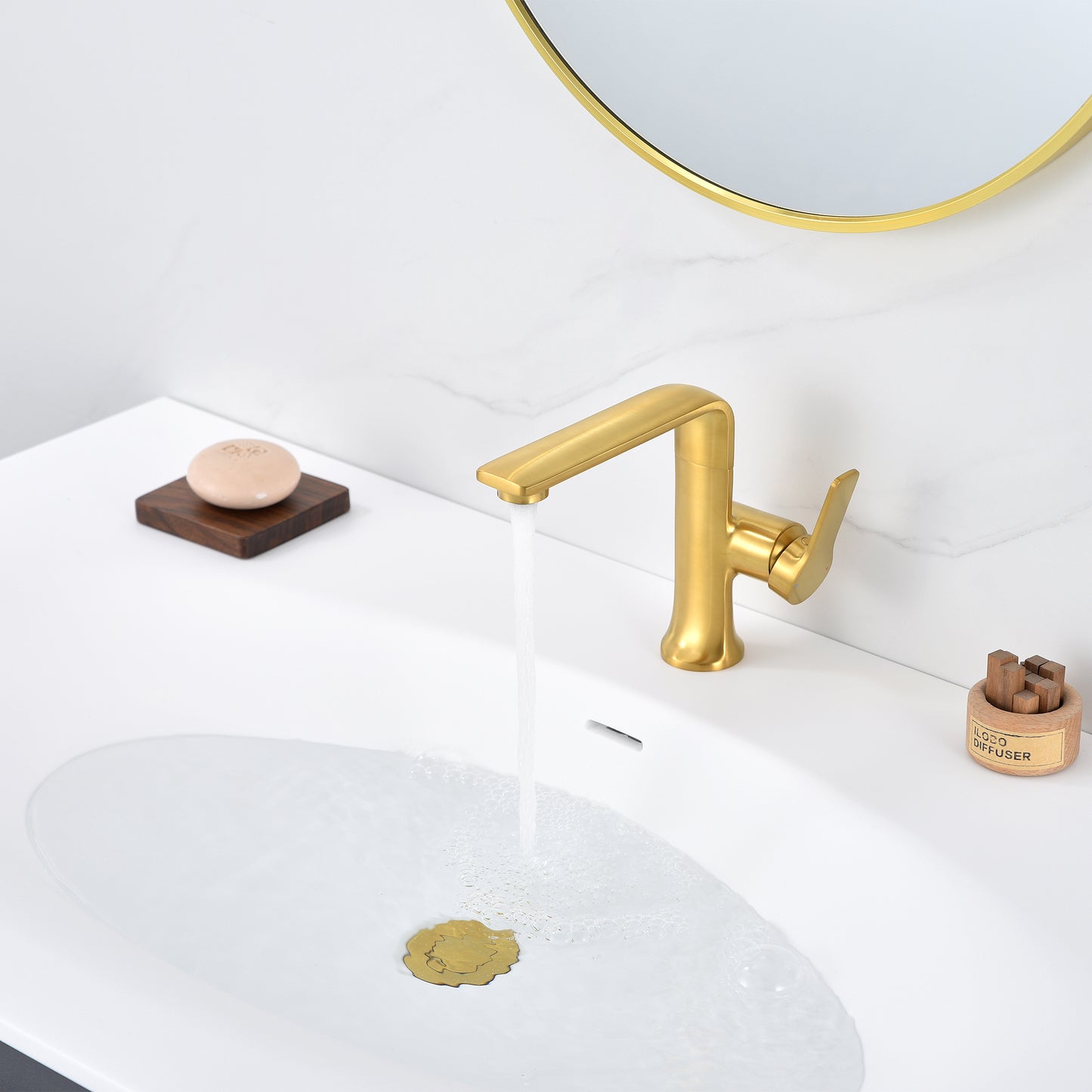 Varen Single Hole Single-Handle Bathroom Faucet with drain in Brushed Gold