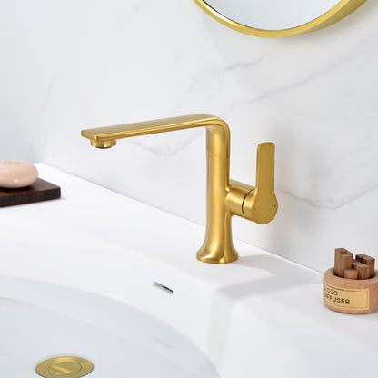 Varen Single Hole Single-Handle Bathroom Faucet with drain in Brushed Gold