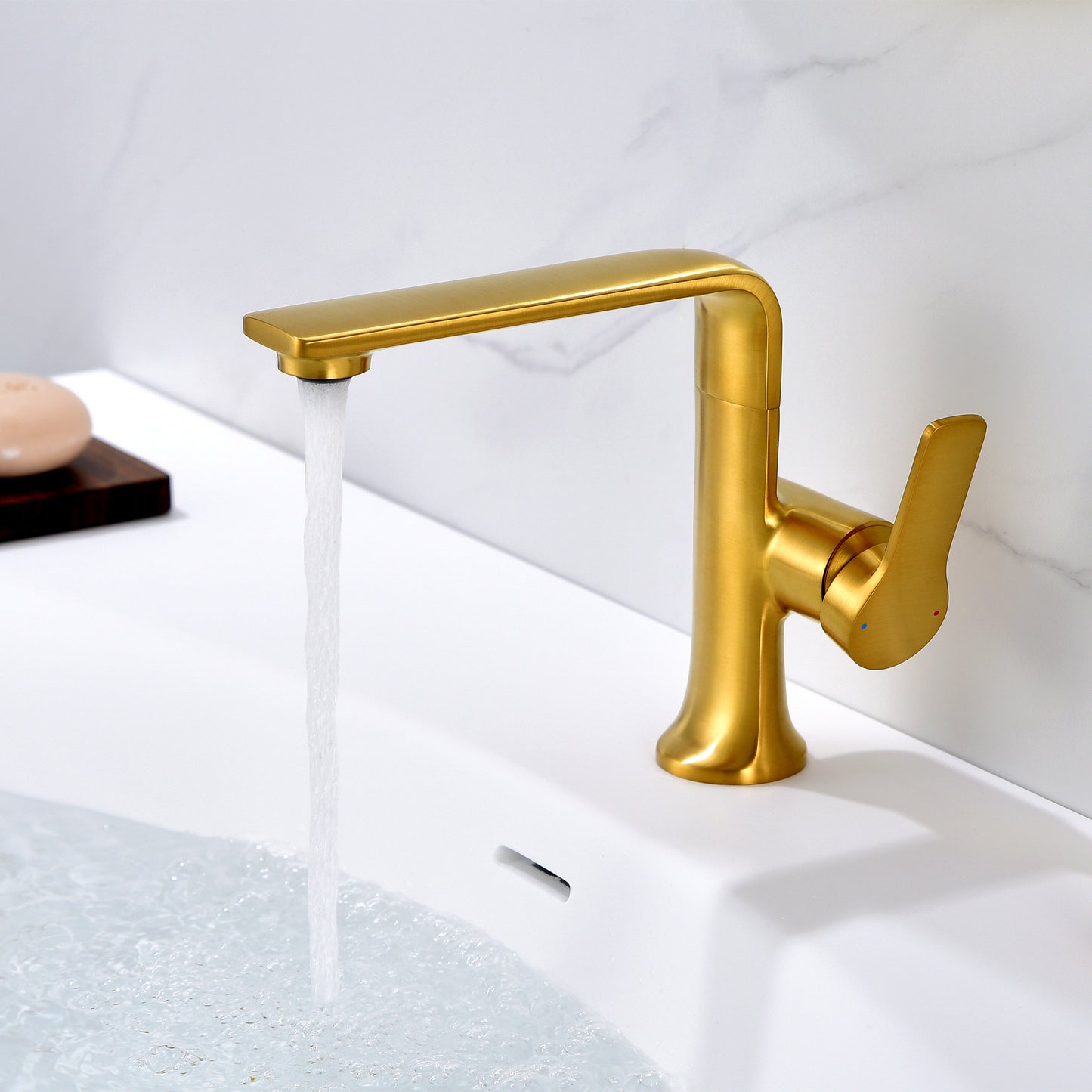 Varen Single Hole Single-Handle Bathroom Faucet with drain in Brushed Gold