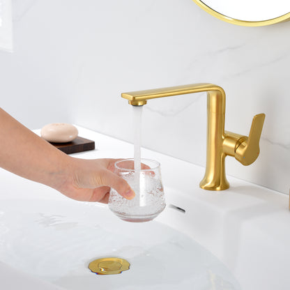 Varen Single Hole Single-Handle Bathroom Faucet with drain in Brushed Gold