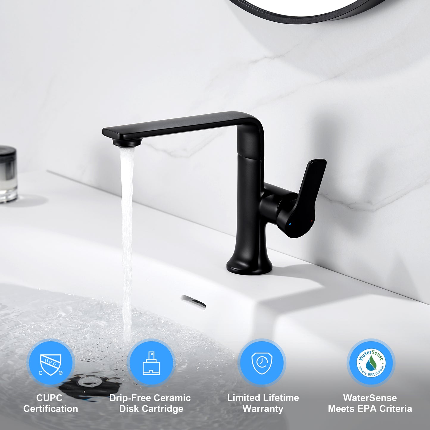 Varen Single Hole Single-Handle Bathroom Faucet with drain in Matte Black