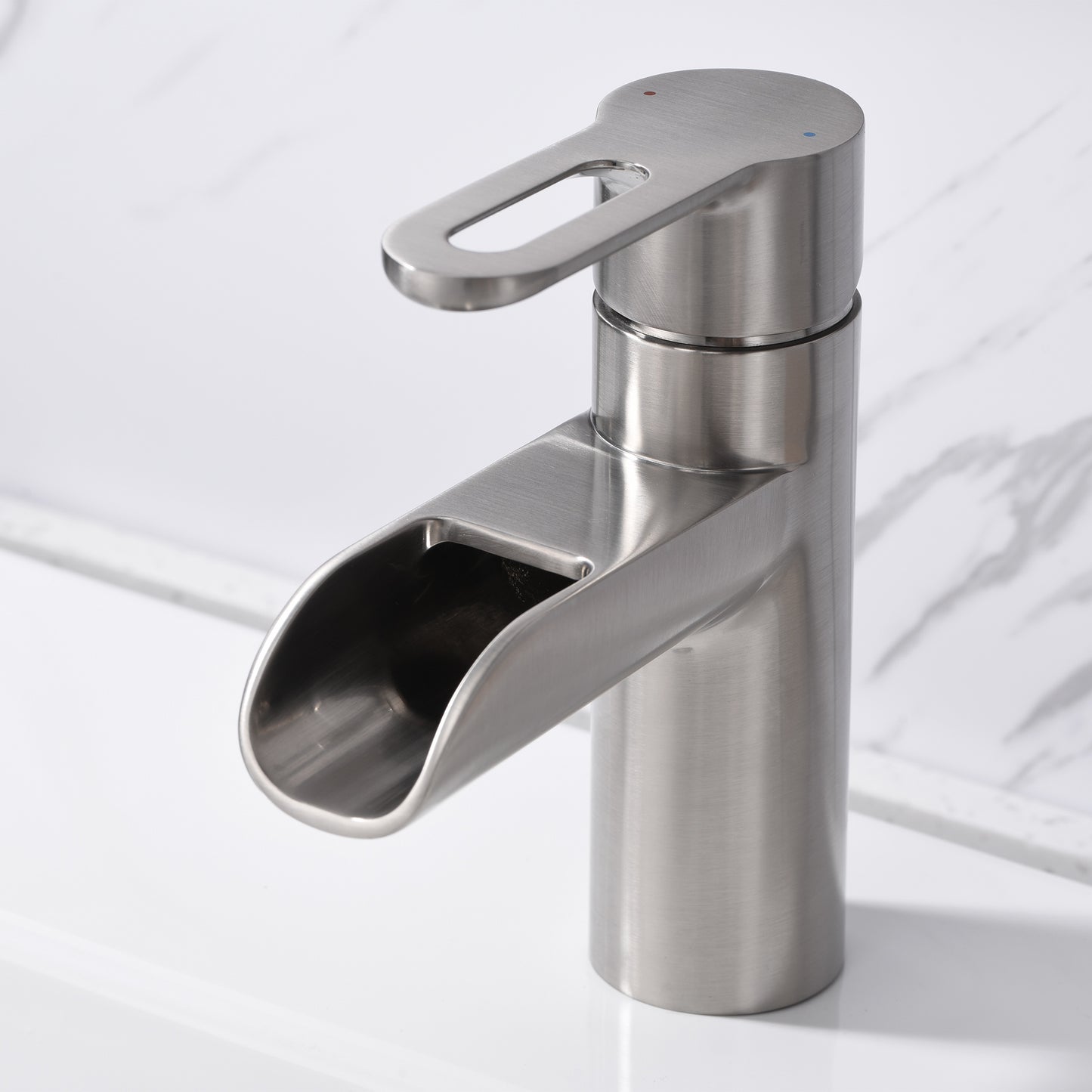 Waterfall Single Hole Single Handle Bathroom Vessel Sink Faucet with Drain in Brushed Nickel