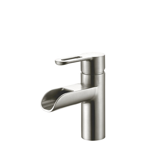 Waterfall Single Hole Single Handle Bathroom Vessel Sink Faucet with Drain in Brushed Nickel