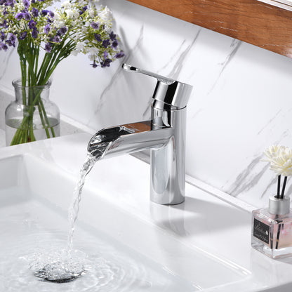 Waterfall Single Hole Single Handle Bathroom Vessel Sink Faucet with Drain in Chrome