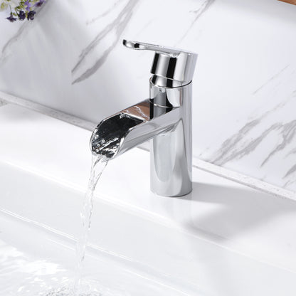 Waterfall Single Hole Single Handle Bathroom Vessel Sink Faucet with Drain in Chrome