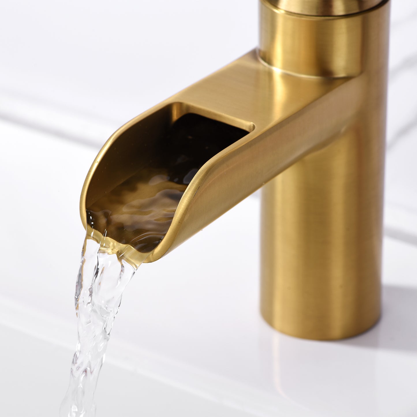 Waterfall Single Hole Single Handle Bathroom Vessel Sink Faucet with Drain in Brushed Gold