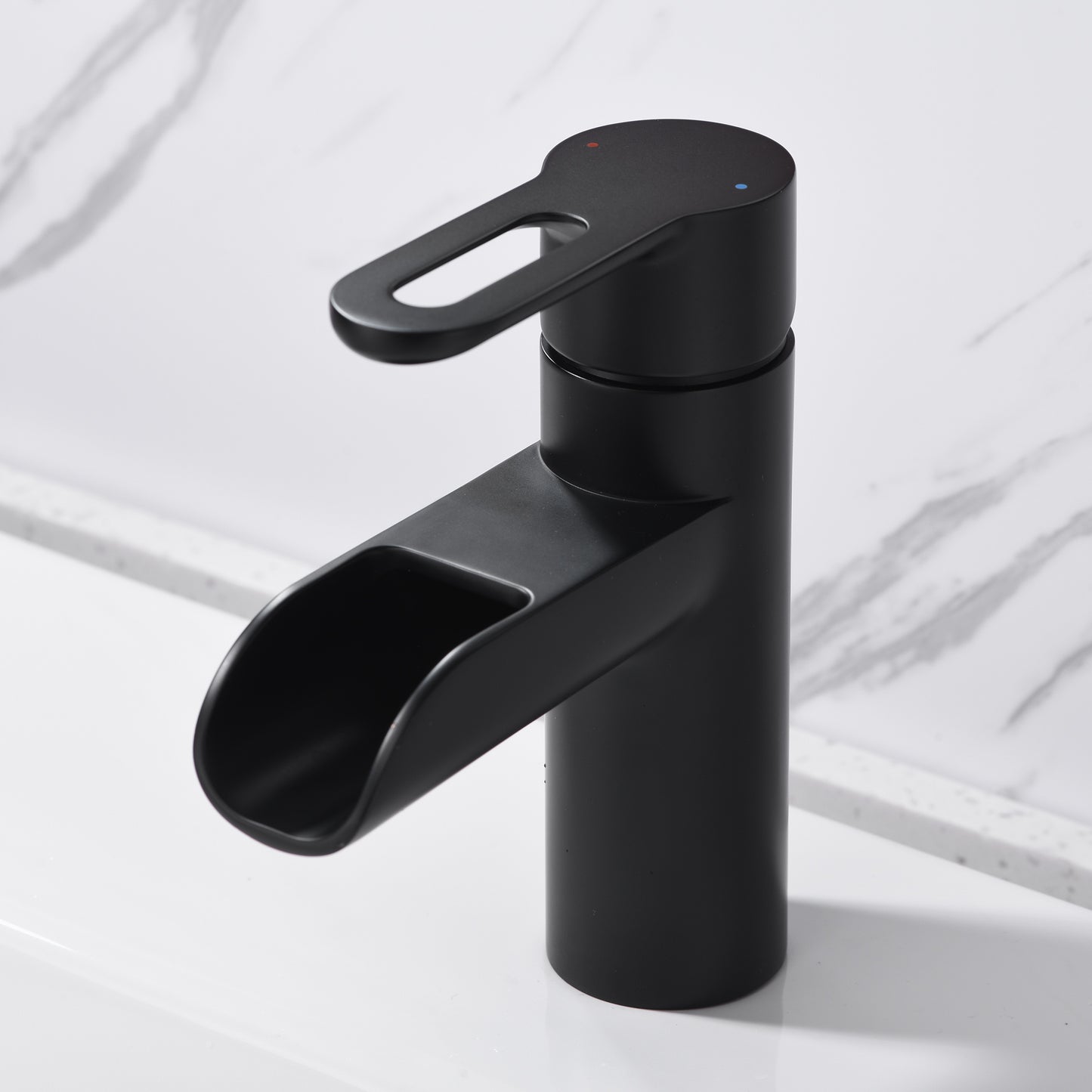 Waterfall Single Hole Single Handle Bathroom Vessel Sink Faucet with Drain in Matte Black