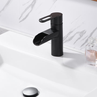 Waterfall Single Hole Single Handle Bathroom Vessel Sink Faucet with Drain in Oil Rubbed Bronze