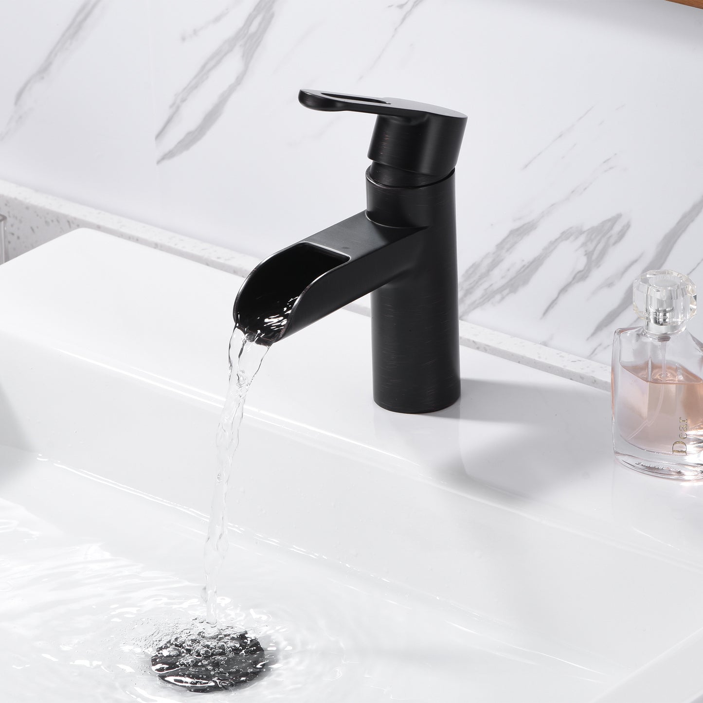 Waterfall Single Hole Single Handle Bathroom Vessel Sink Faucet with Drain in Oil Rubbed Bronze