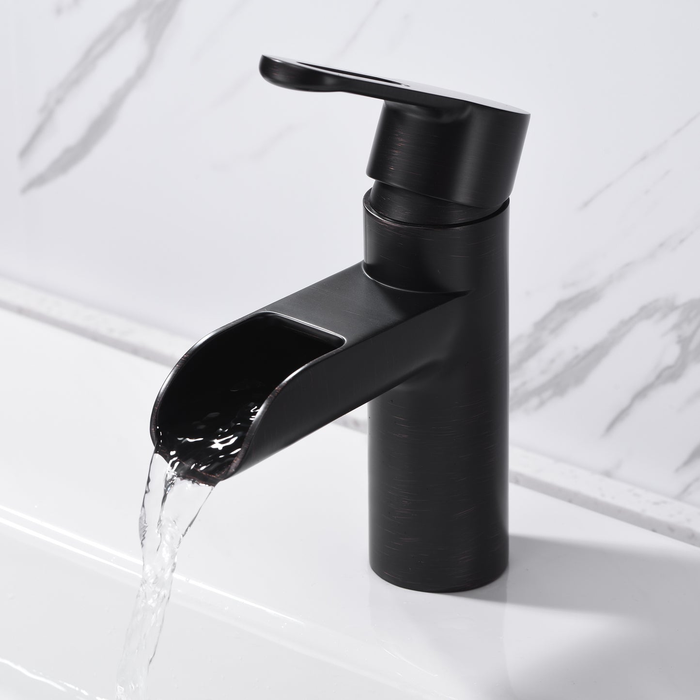 Waterfall Single Hole Single Handle Bathroom Vessel Sink Faucet with Drain in Oil Rubbed Bronze