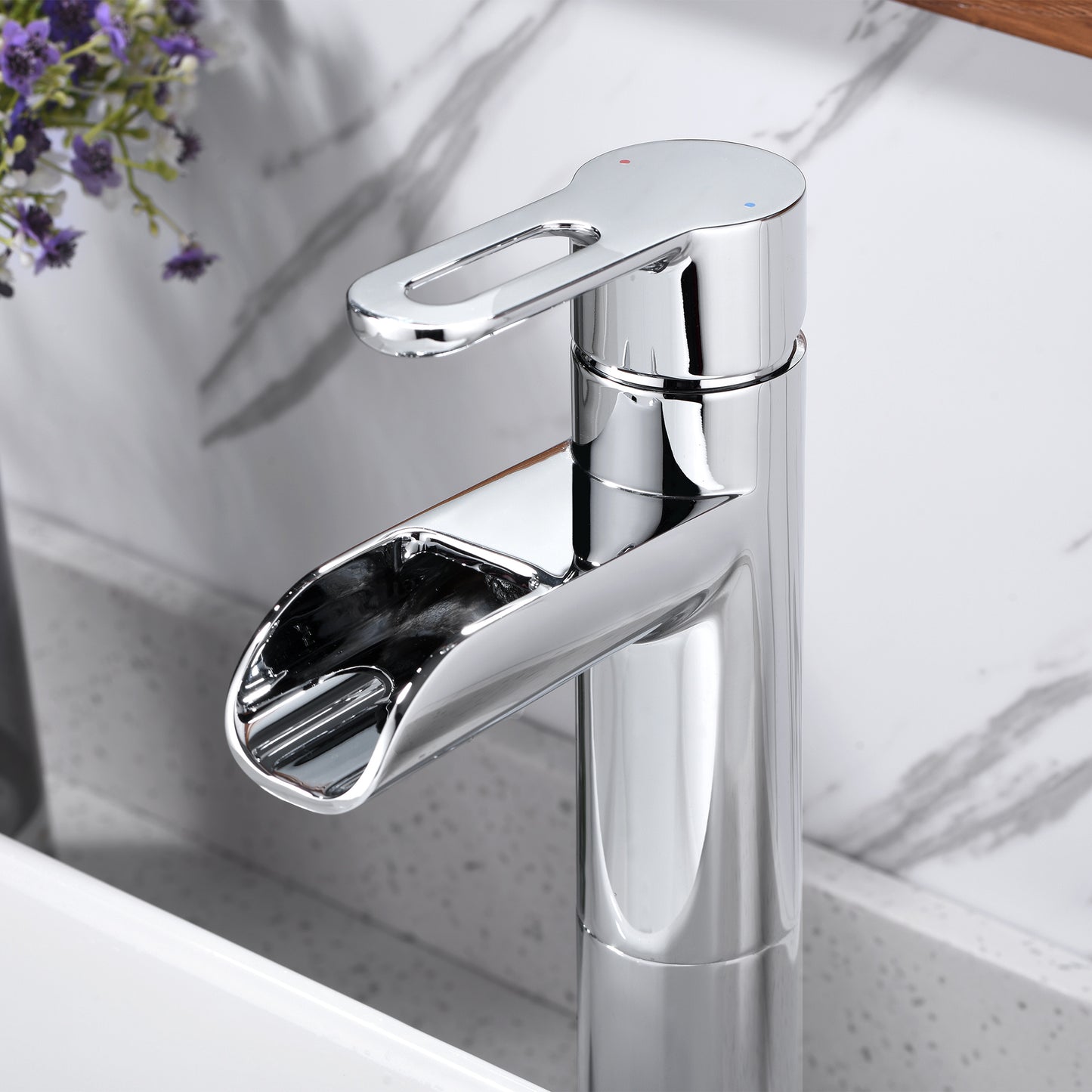 Waterfall Single Hole Single Handle Bathroom Vessel Sink Faucet with Drain in Chrome