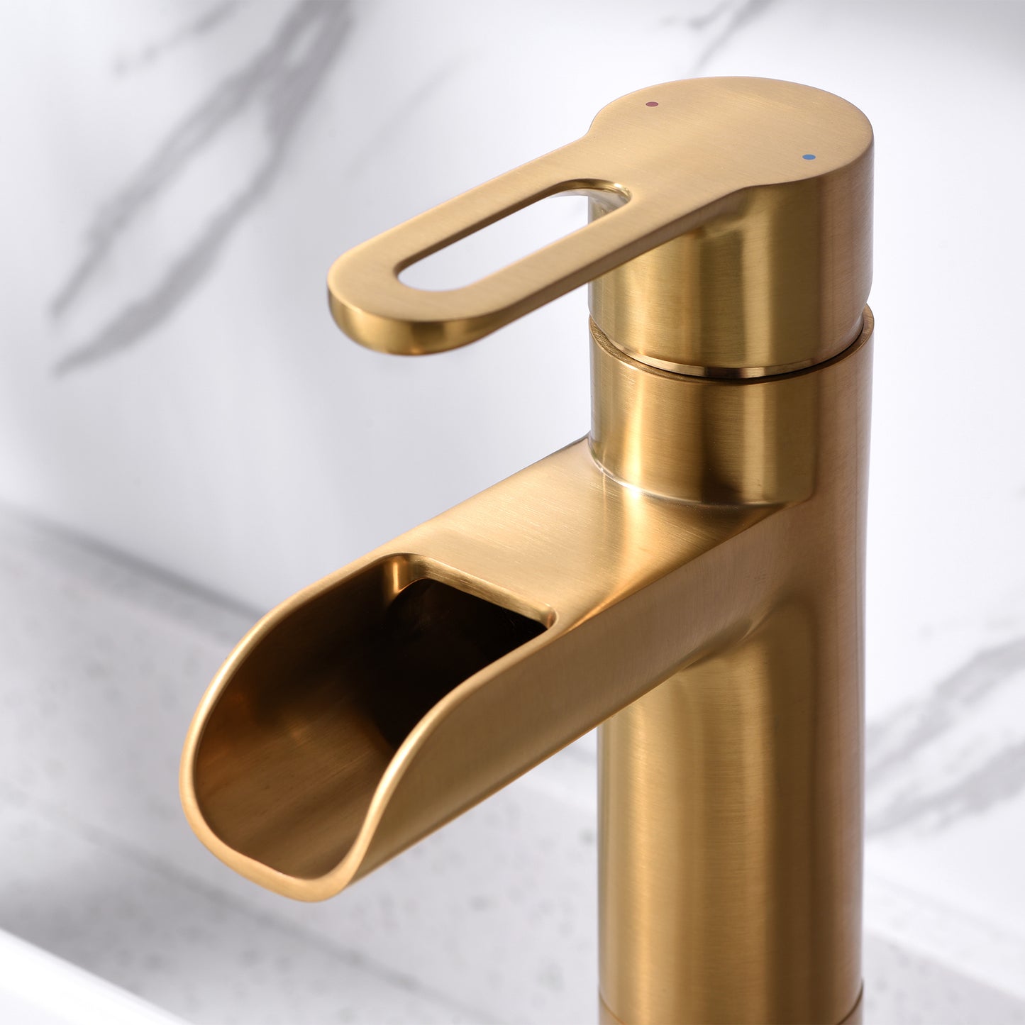 VividFall BSH16-TG Waterfall Single Hole Single Handle Bathroom Vessel Sink Faucet with Drain in Brushed Gold