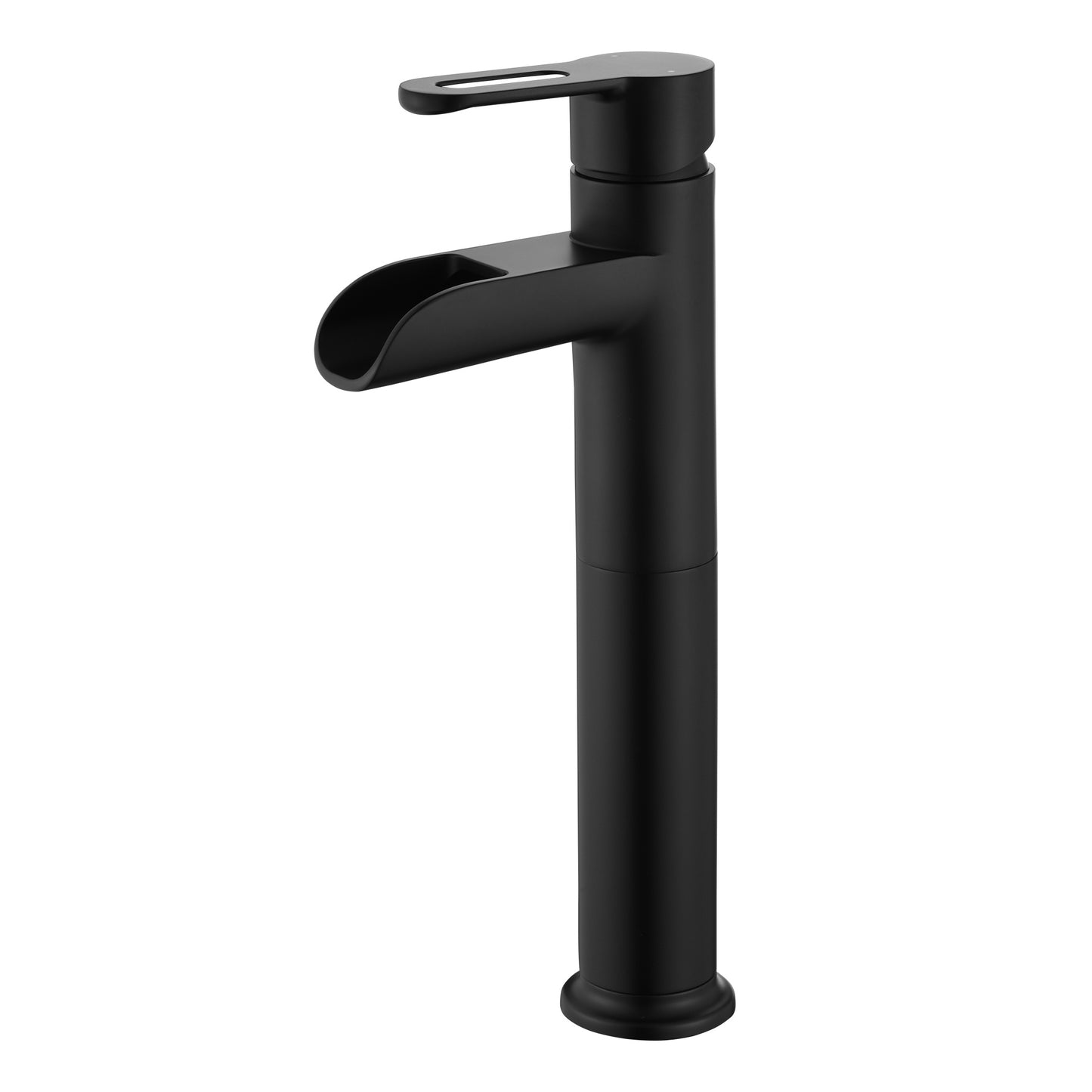 Waterfall Single Hole Single Handle Bathroom Vessel Sink Faucet with Drain in Matte Black