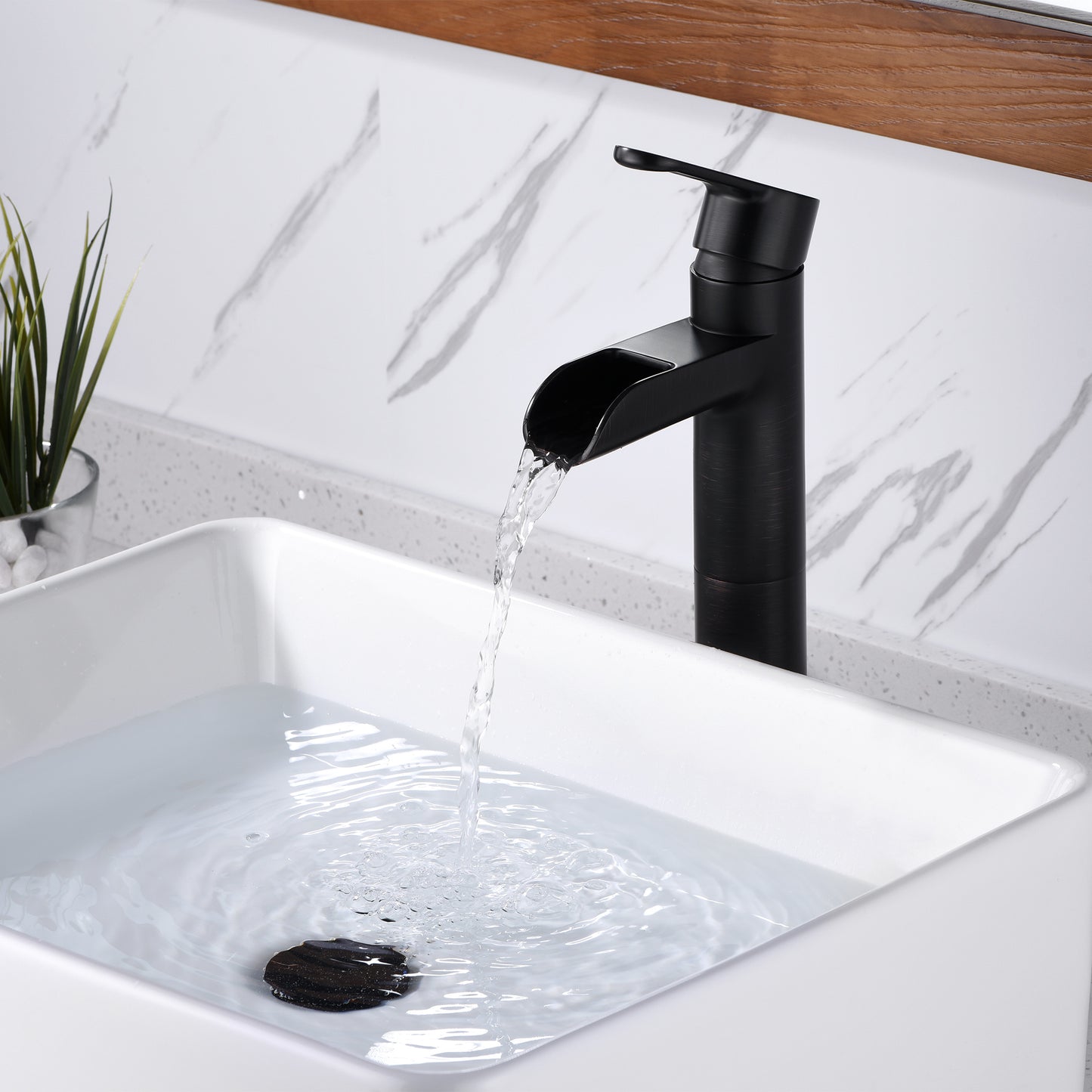 Waterfall Single Hole Single Handle Bathroom Vessel Sink Faucet with Drain in Oil Rubbed Bronze