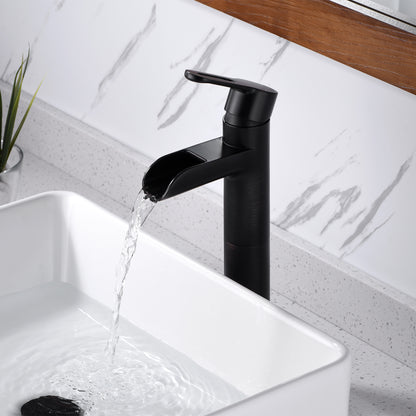 Waterfall Single Hole Single Handle Bathroom Vessel Sink Faucet with Drain in Oil Rubbed Bronze