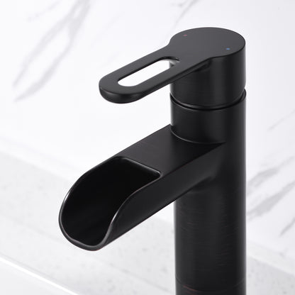 Waterfall Single Hole Single Handle Bathroom Vessel Sink Faucet with Drain in Oil Rubbed Bronze