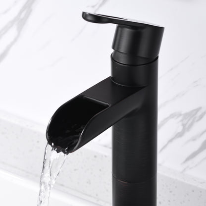 Waterfall Single Hole Single Handle Bathroom Vessel Sink Faucet with Drain in Oil Rubbed Bronze