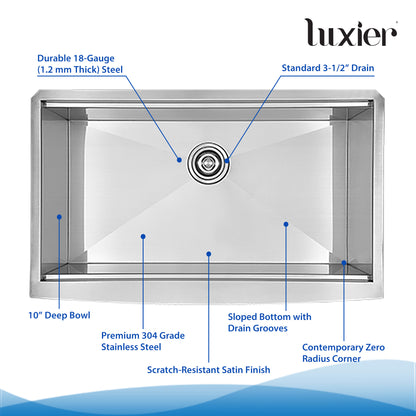 Farmhouse Apron-Front 18-Gauge Stainless Steel 36 in. Single Bowl Workstation Kitchen Sink with Accessories