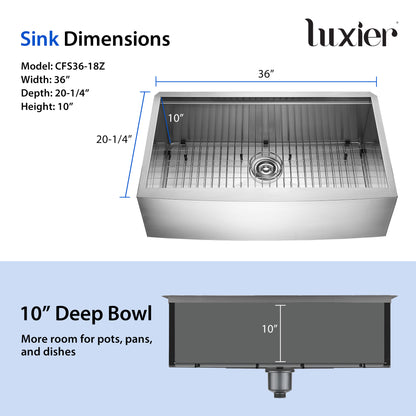 Farmhouse Apron-Front 18-Gauge Stainless Steel 36 in. Single Bowl Workstation Kitchen Sink with Accessories