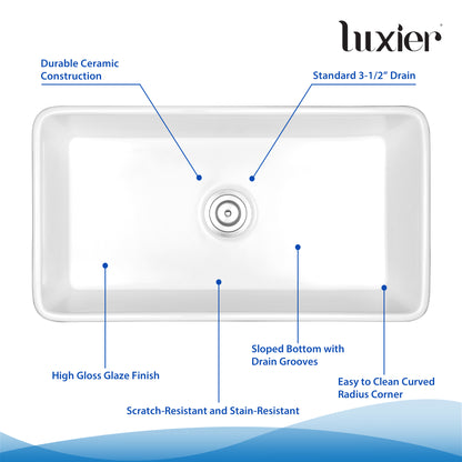 CK-001-36 36 in. Rectangular Farmhouse Apron Single Bowl White Ceramic Kitchen Sink with Grid and Strainer