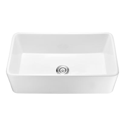 CK-001-36 36 in. Rectangular Farmhouse Apron Single Bowl White Ceramic Kitchen Sink with Grid and Strainer