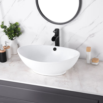 Oval Bathroom Ceramic Vessel Sink Art Basin in White