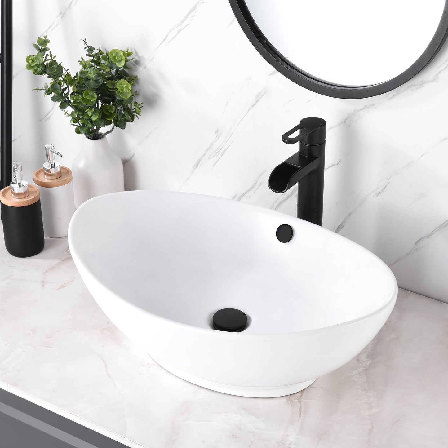 Oval Bathroom Ceramic Vessel Sink Art Basin in White