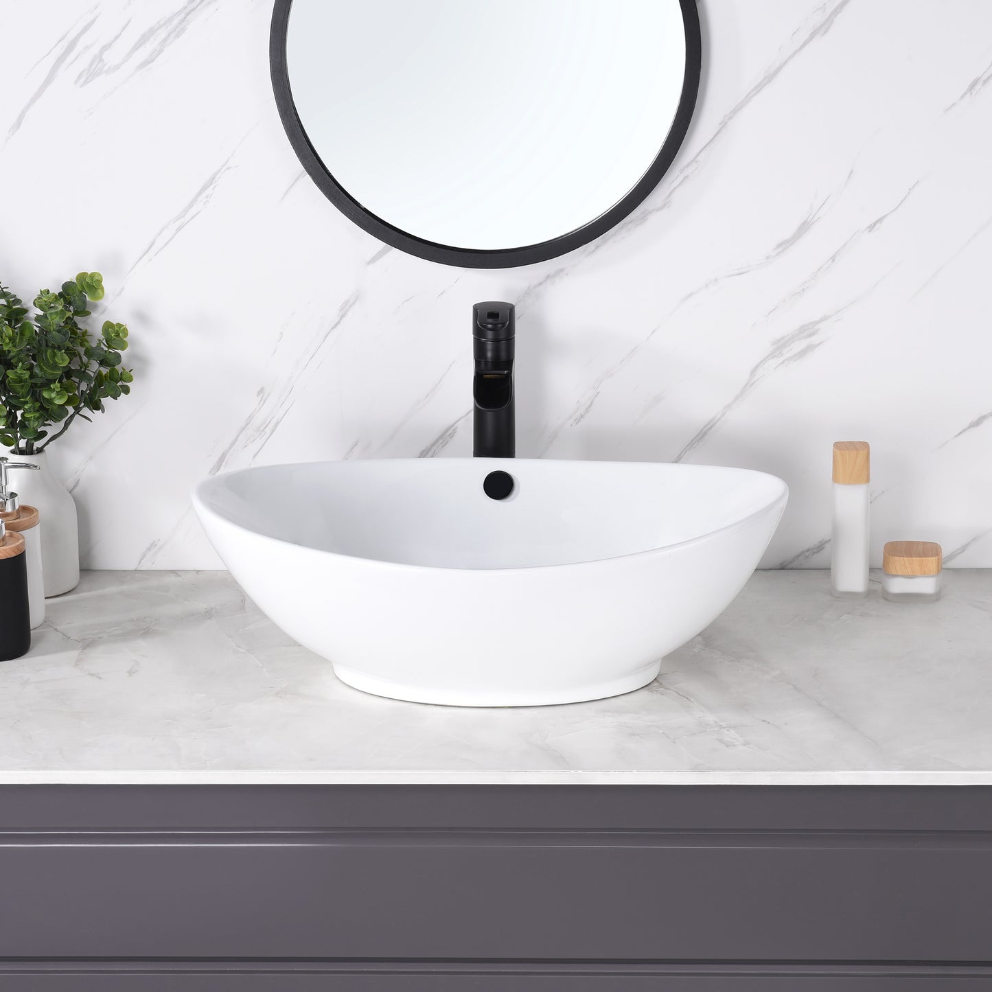 Oval Bathroom Ceramic Vessel Sink Art Basin in White