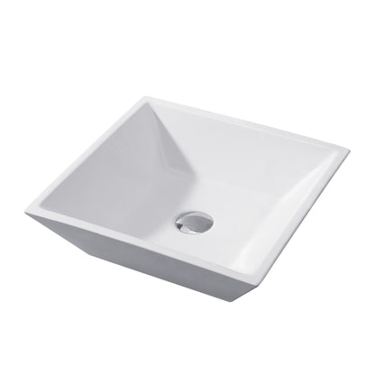 Flat Square Bathroom Ceramic Vessel Sink Art Basin in White