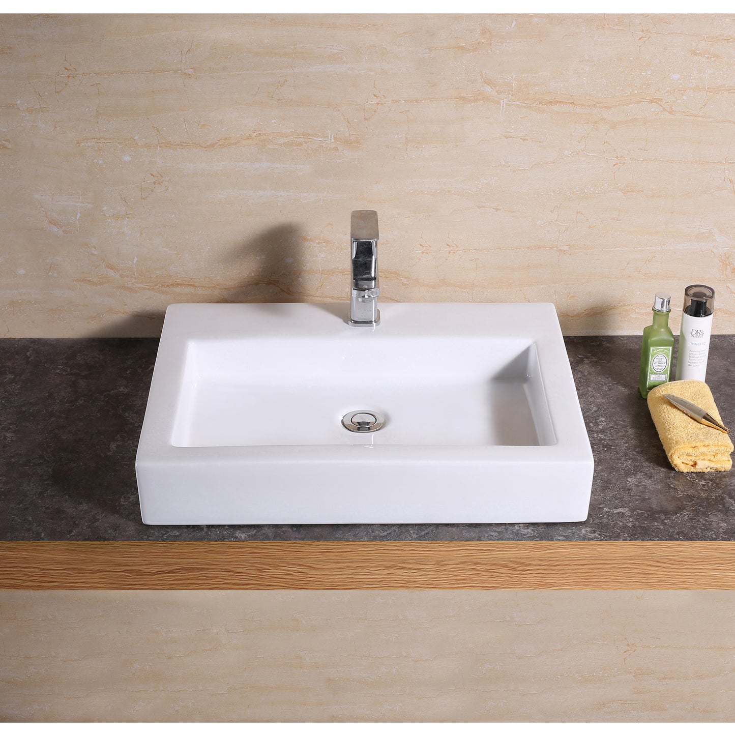 Modern 24 in. Rectangular Bathroom Ceramic Vessel Sink in White