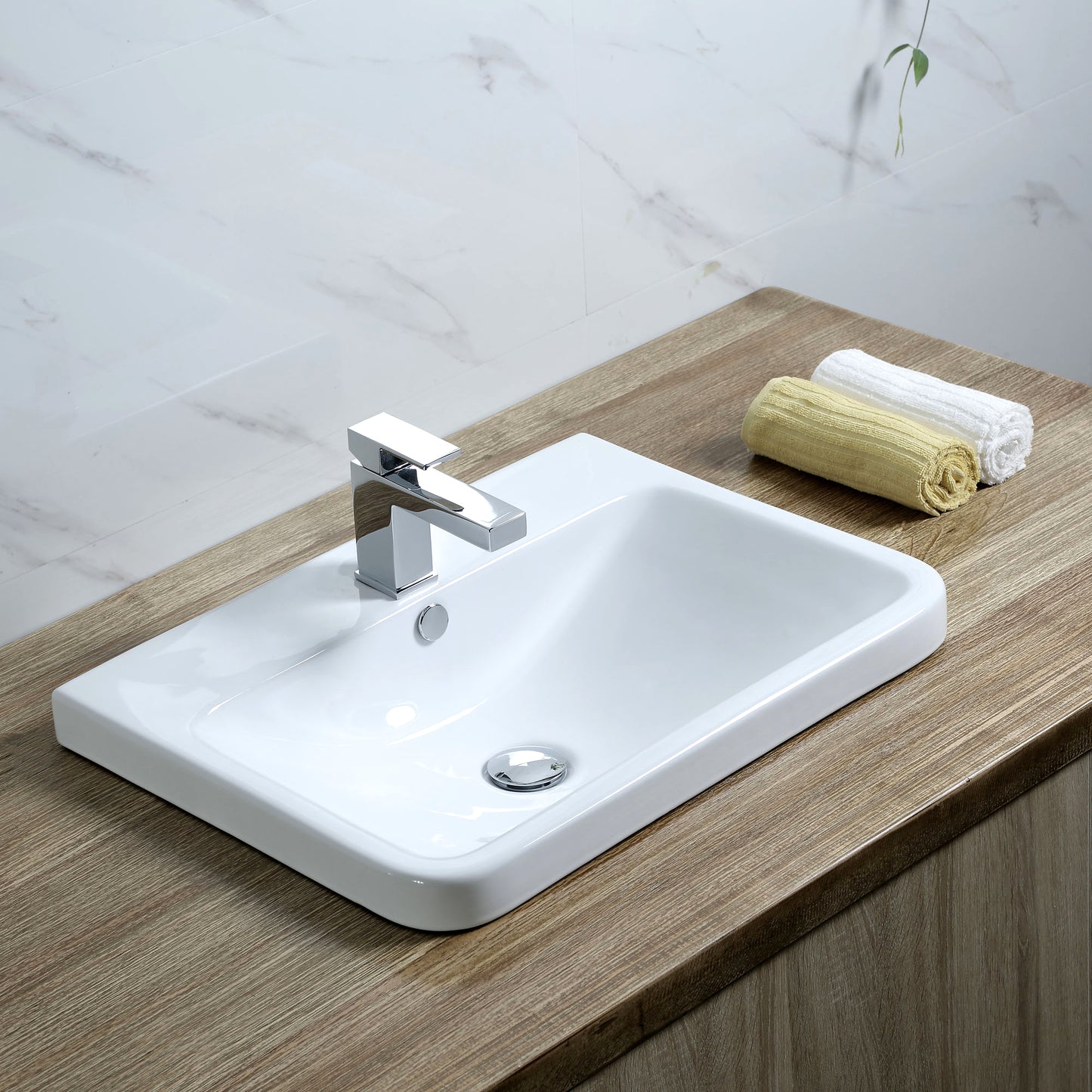 Rectangular 24 in. Drop-In Ceramic Bathroom Sink in White