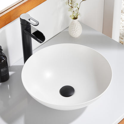 CS-030-MW Modern 18 in. Round Bathroom Ceramic Vessel Sink Art Basin in Matte White