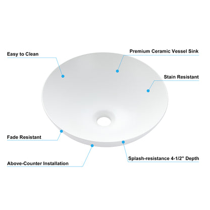 CS-030-MW Modern 18 in. Round Bathroom Ceramic Vessel Sink Art Basin in Matte White