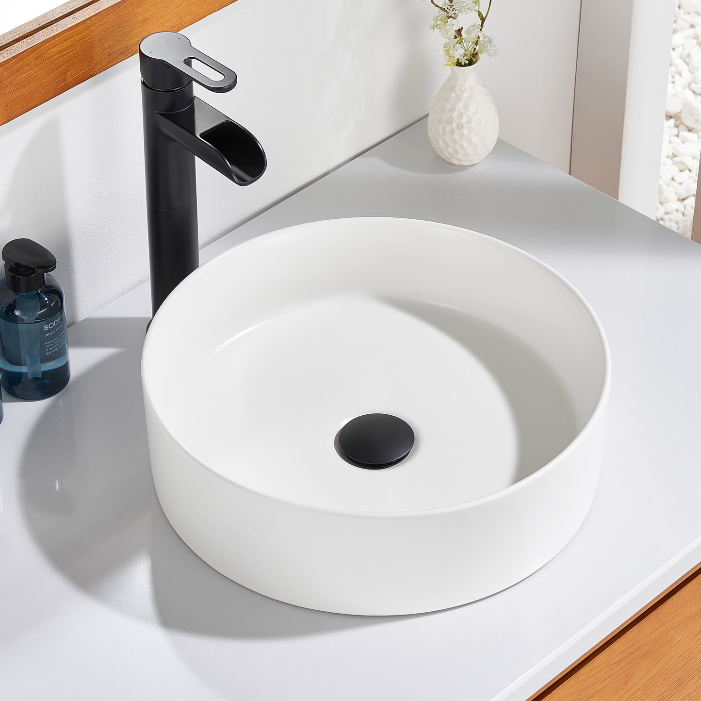 CS-031-MW Modern 18.5 in. Round Bathroom Ceramic Vessel Sink Art Basin in Matte White