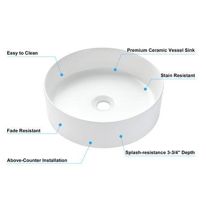 CS-031-MW Modern 18.5 in. Round Bathroom Ceramic Vessel Sink Art Basin in Matte White