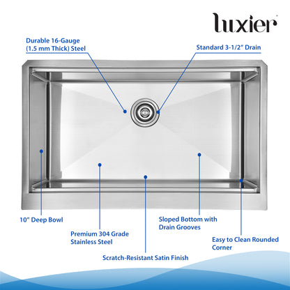 Farmhouse Apron-Front 16-Gauge Stainless Steel 33 in. Single Bowl Workstation Kitchen Sink with Accessories
