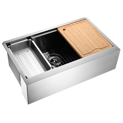 Farmhouse Apron-Front 16-Gauge Stainless Steel 33 in. Single Bowl Workstation Kitchen Sink with Accessories