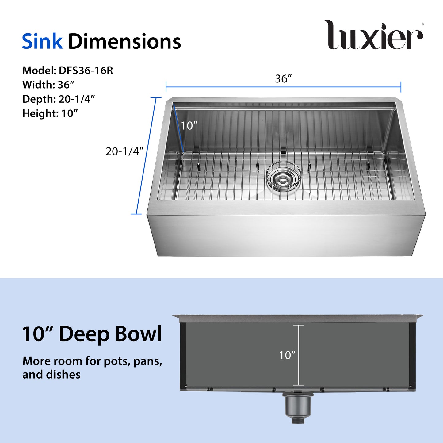 DFS36-16R Farmhouse Apron-Front 16-Gauge Stainless Steel 36 in. Single Bowl Workstation Kitchen Sink with Accessories