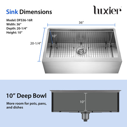 DFS36-16R Farmhouse Apron-Front 16-Gauge Stainless Steel 36 in. Single Bowl Workstation Kitchen Sink with Accessories