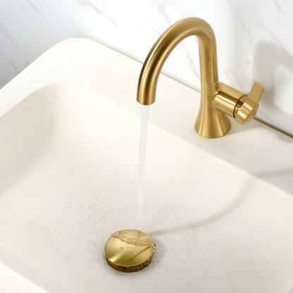 1-5/8 in. Brass Bathroom and Vessel Sink Push Pop-Up Drain Stopper with No Overflow in Brushed Gold