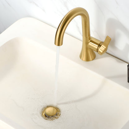 1-1/2 in. Brass Bathroom and Vessel Sink Push Pop-Up Drain Stopper with No Overflow in Brushed Gold