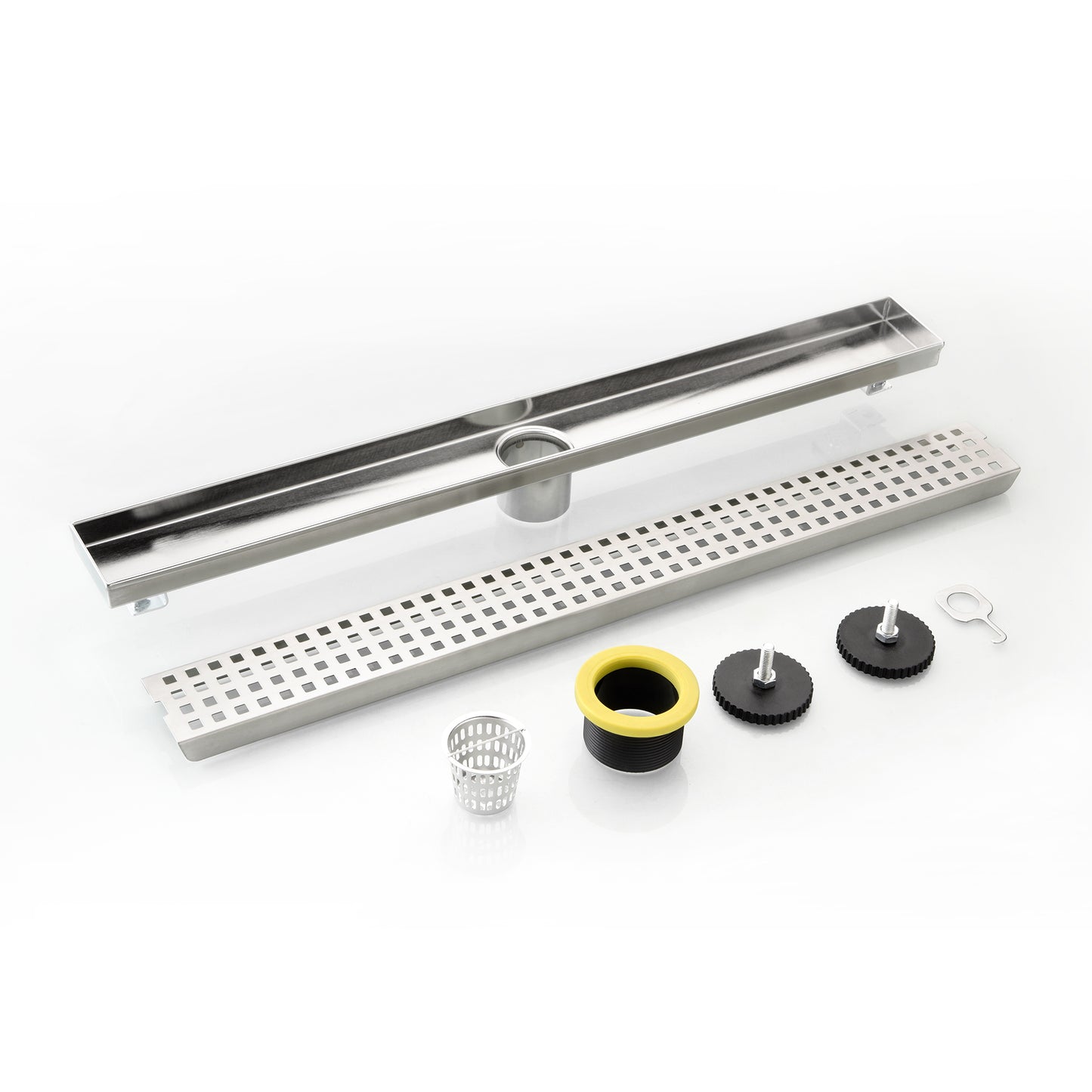 24 in. Stainless Steel Linear Shower Drain with Square Pattern Drain Cover in Stainless Steel