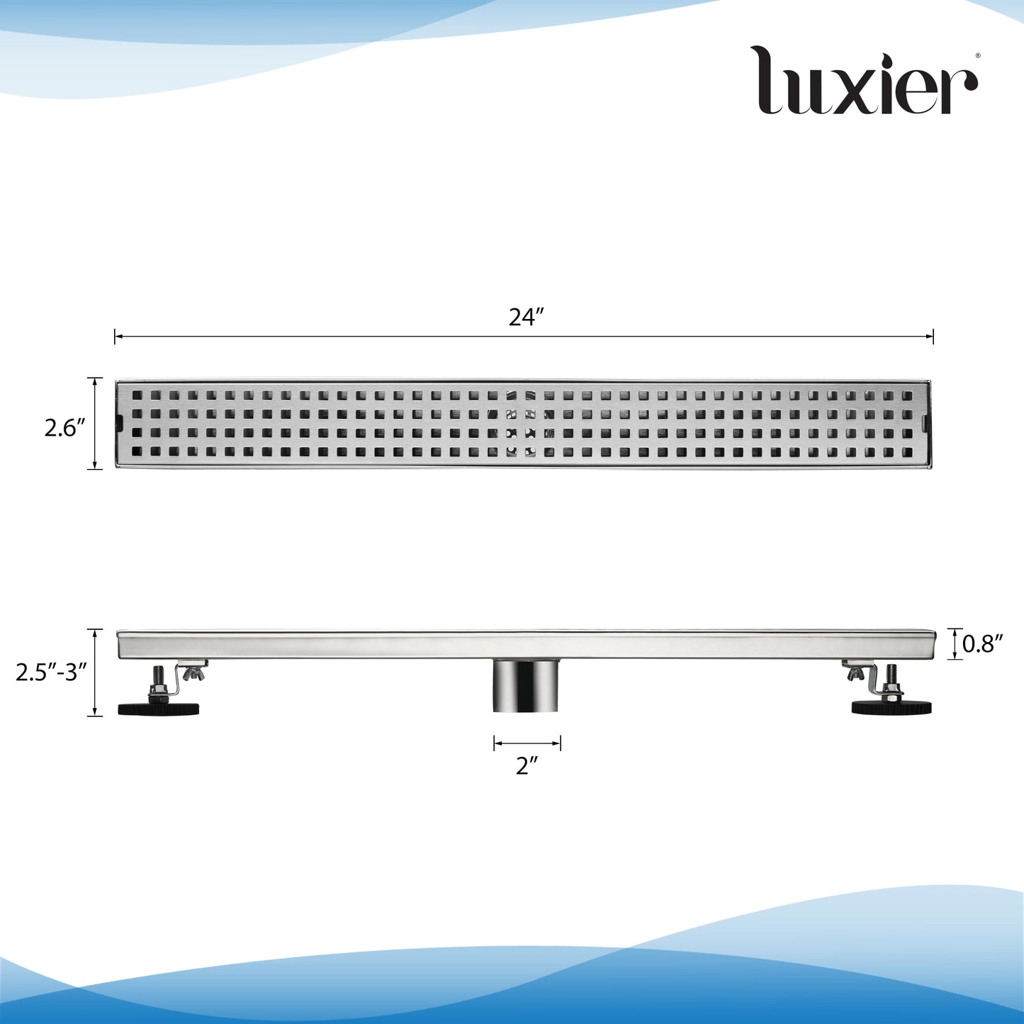 24 in. Stainless Steel Linear Shower Drain with Square Pattern Drain Cover in Stainless Steel