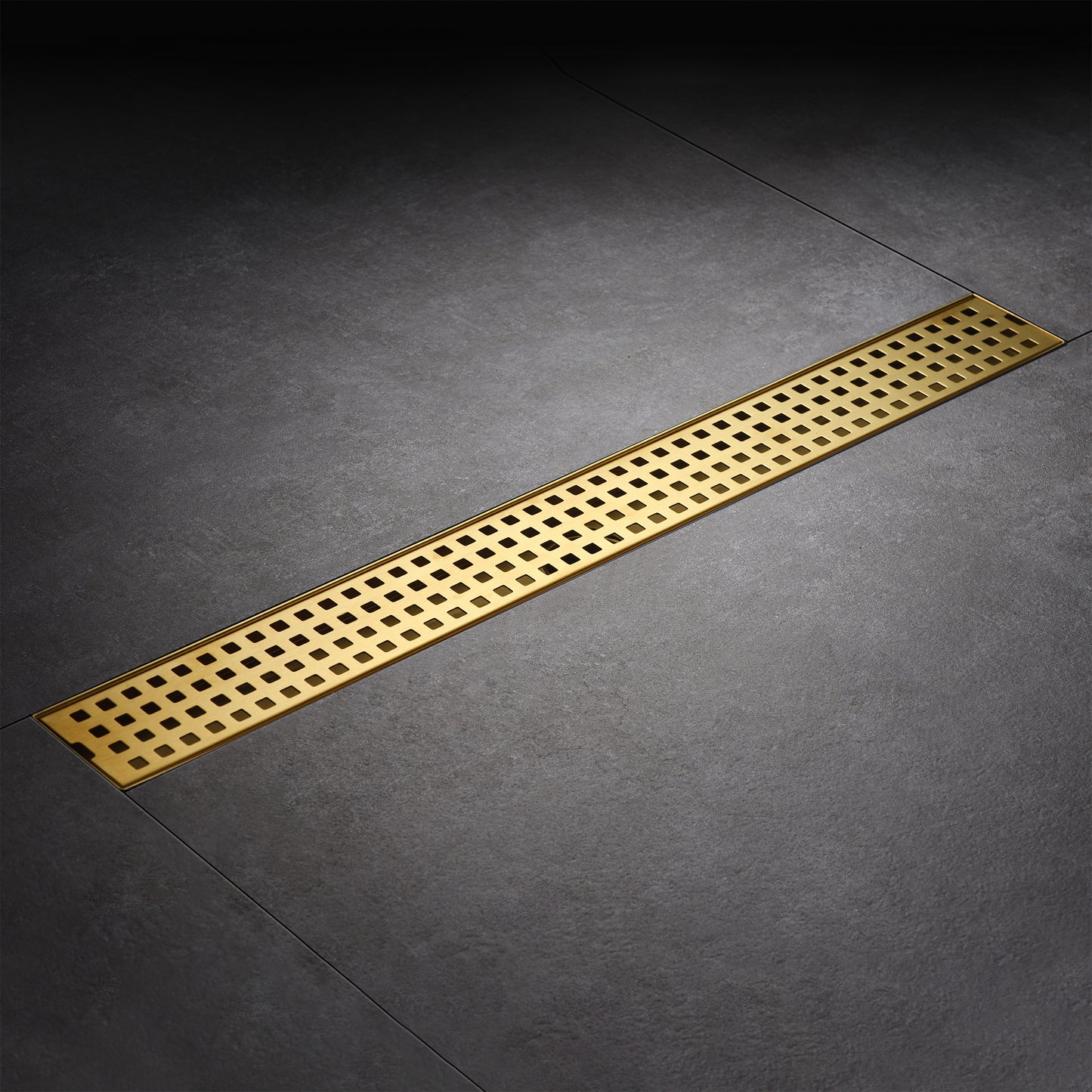 24 in. Stainless Steel Linear Shower Drain with Square Pattern Drain Cover in Brushed Gold